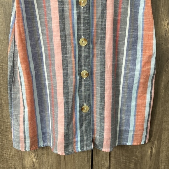 FRANCESCA’S Blue Rain Maya Button Down 100% Cotton Stripped Dress Size Small - Picture 6 of 16